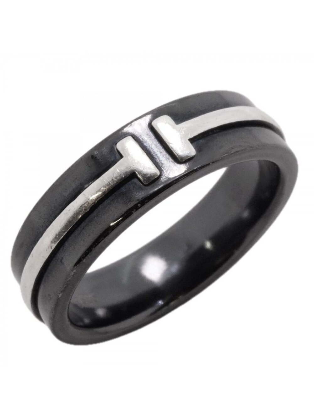 Tiffany & Co Ring T Two 925 Sterling Silver Titanium Black